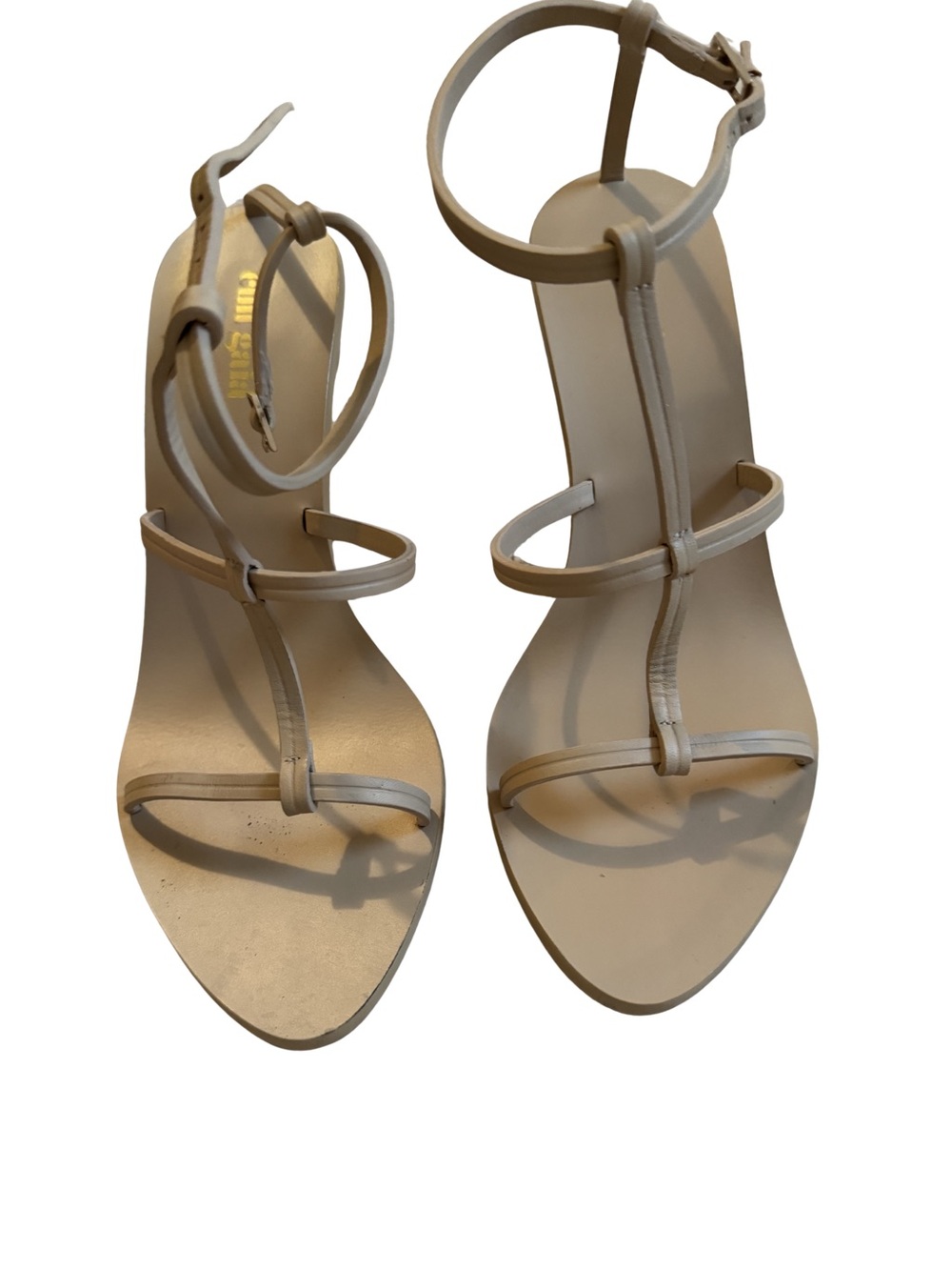 Cult Gaia Eden Heels- beige strappy sandals with sculptural wooden ball heel - Picture 2 of 5
